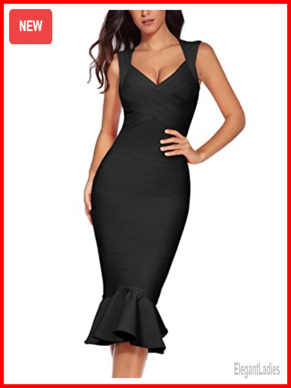 Sleeveless Fishtail Midi Bandage Dress V-Neck Bodycon Club Party